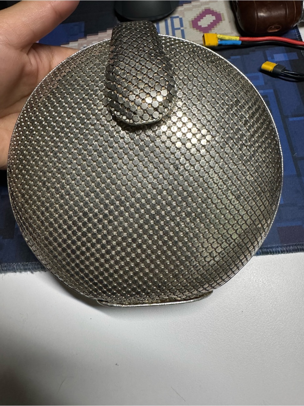 Vintage Whiting and Davis Metallic mesh Round bag Clutch - Silver
